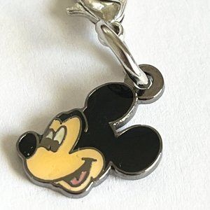Vintage Mickey Mouse Clip Charm Bracelet Zipper Pull Backpack Purse Black Enamel
